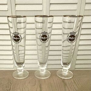 Warsteiner Fluted Pilsner Beer Glasses - Gold Rimmed - Lot Of 3 - Near Mint
